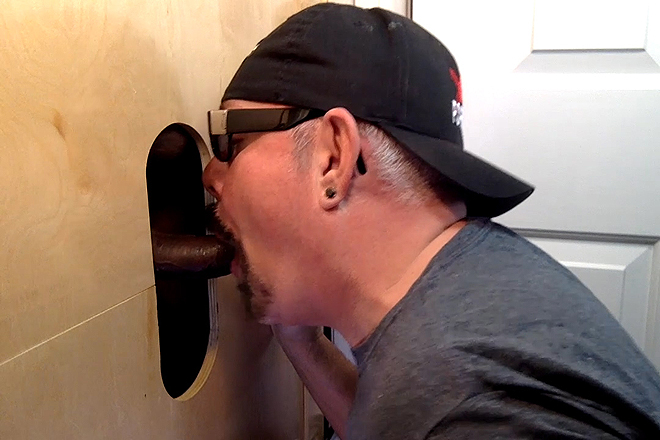 Gloryhole Throat Fucked By Curious Black Cock Image