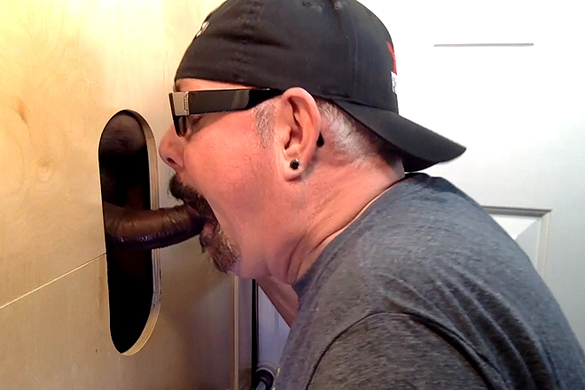 Gloryhole Throat Fucked By Curious Black Cock Image